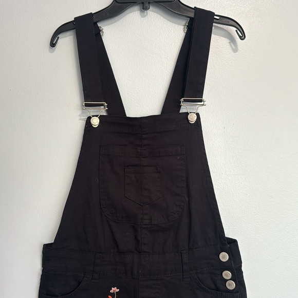 Rose Embroidered slim fit denim overalls . - Picture 4 of 16